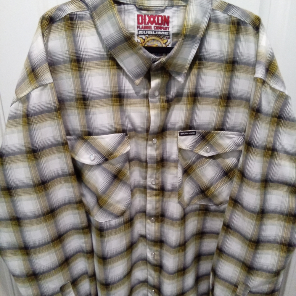 DIXXON Flannel CO- The Sublime, Gold, Black, White & Blue Plaid Mens Size 5XL